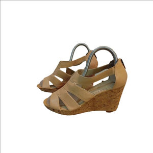 Adrienne Vittadini Cate Wedge Nude Sandals Size 7.5